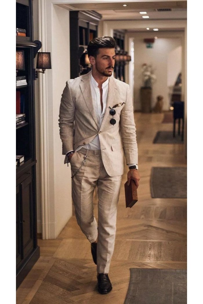 2 Piece Close Fitting Notched Lapel Champagne Formal Mens Suits