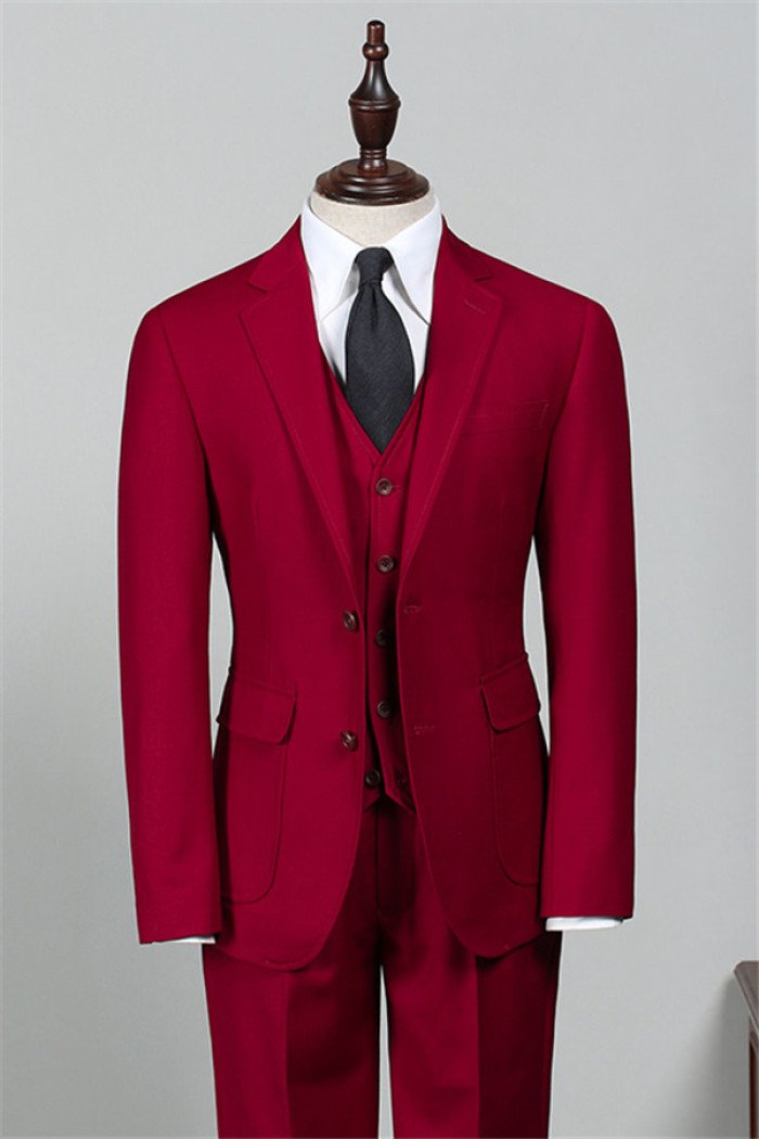 Mason Chic Red Notched Lapel Three Pieces Men Suits