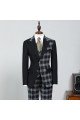 Mick Fashion Black Plaid Splicing Three Pieces Peaked Lapel Men Suits