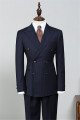 Gavin New Arrival Dark Blue Stripe Peaked Lapel Double Breasted Busibess Men Suits