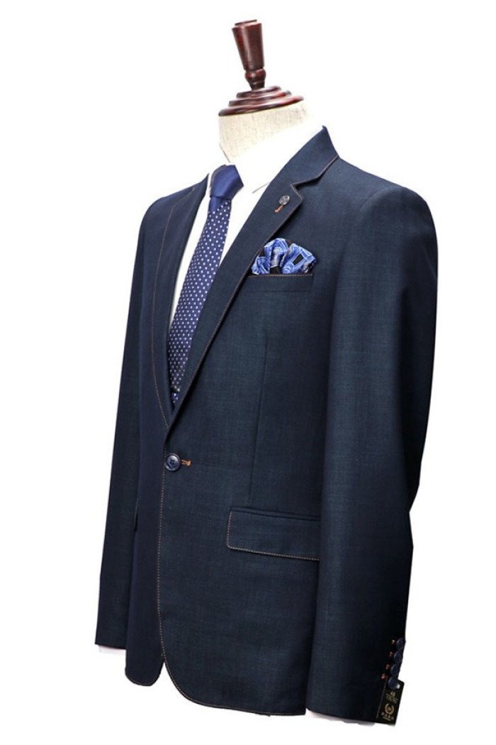 Stylish Dark Navy Bespoke Notched Lapel Men Suits with One buttons