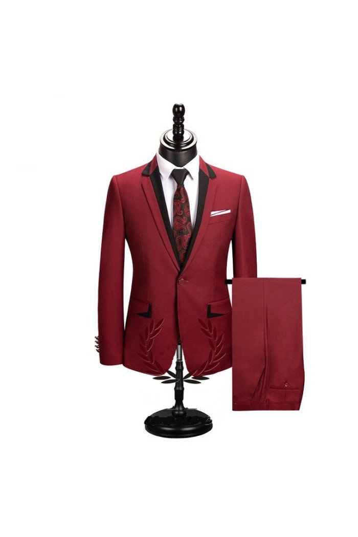 Jace Fashion Bespoke Red Slim Fit Notched Lapel One buttons Men Suits