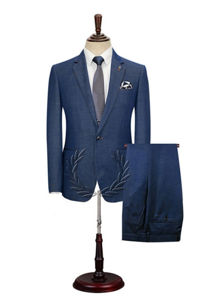 Formal Business Dark Blue Simple Notched Lapel Men Suits