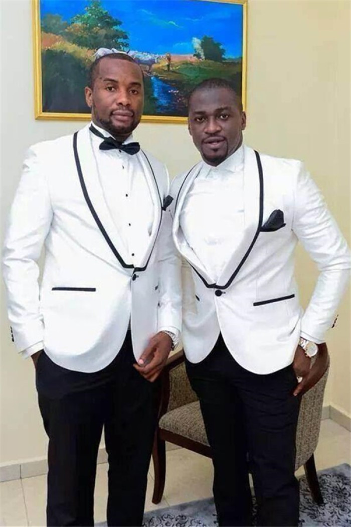 Fashion White One Button Bespoke Shawl Lapel Wedding Groomsmen Suits