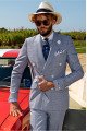 Silver Double Breasted Peaked Lapel Bespoke Plaid Formal Men Suits