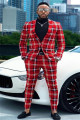Fashion Red Plaid One Button Formal Business Men Suits