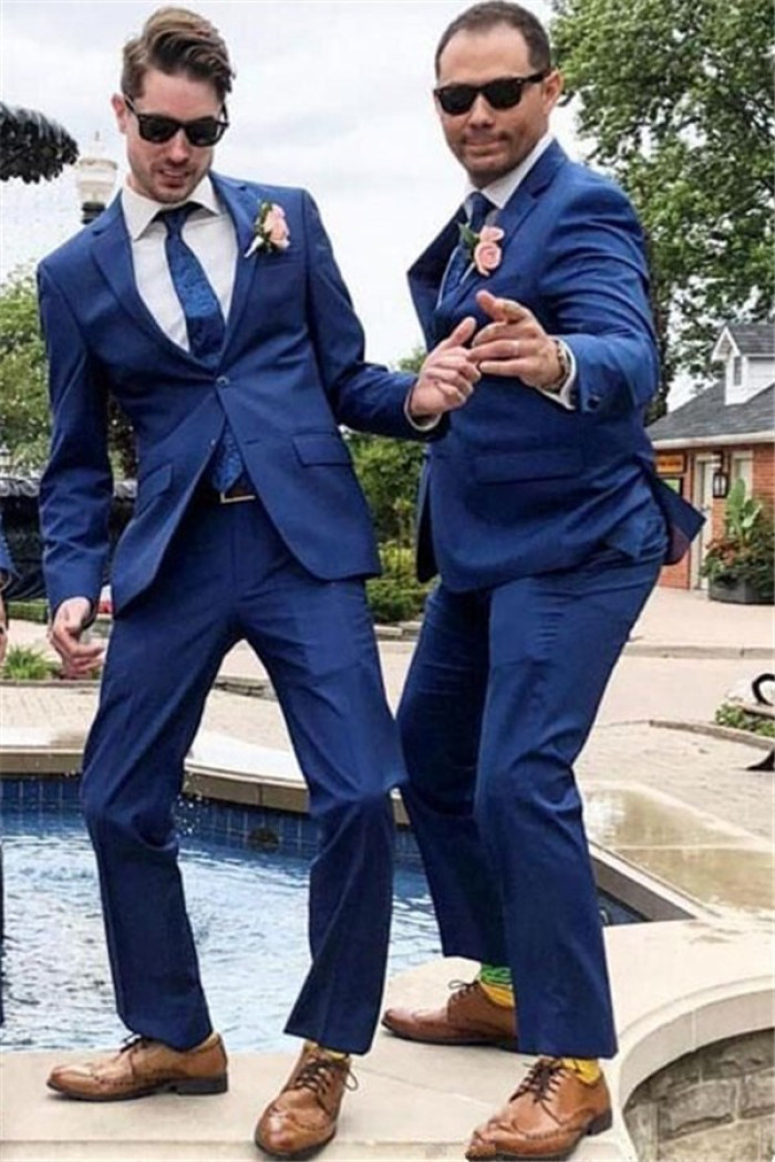 Latest Design Navy Blue Notched Lapel Fashion Wedding Groomsmen Suits