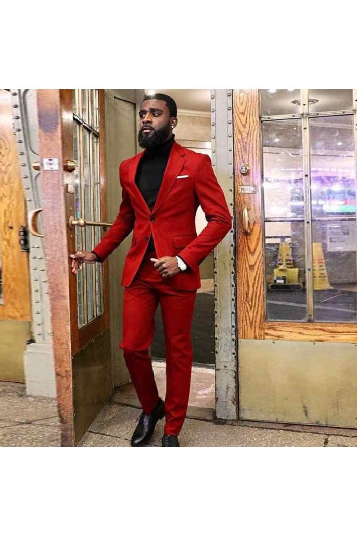 New Arrival Red Two Piece Close Fitting Prom Men Suit