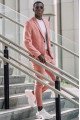 2 Piece Notched Lapel Pink Men's Suits for Casual with Flap Pockets