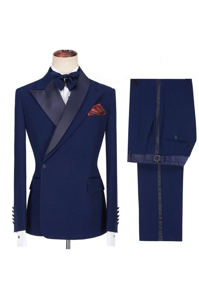 Classic Dark Navy Peaked Lapel Fashion Men Suits for Prom
