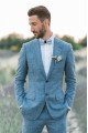 Savion Ocean Blue Linen Summer Beach Groom Wedding Suits