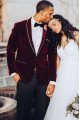 Gorgeous Burgundy Velvet One Button Wedding Groom Suit for Men