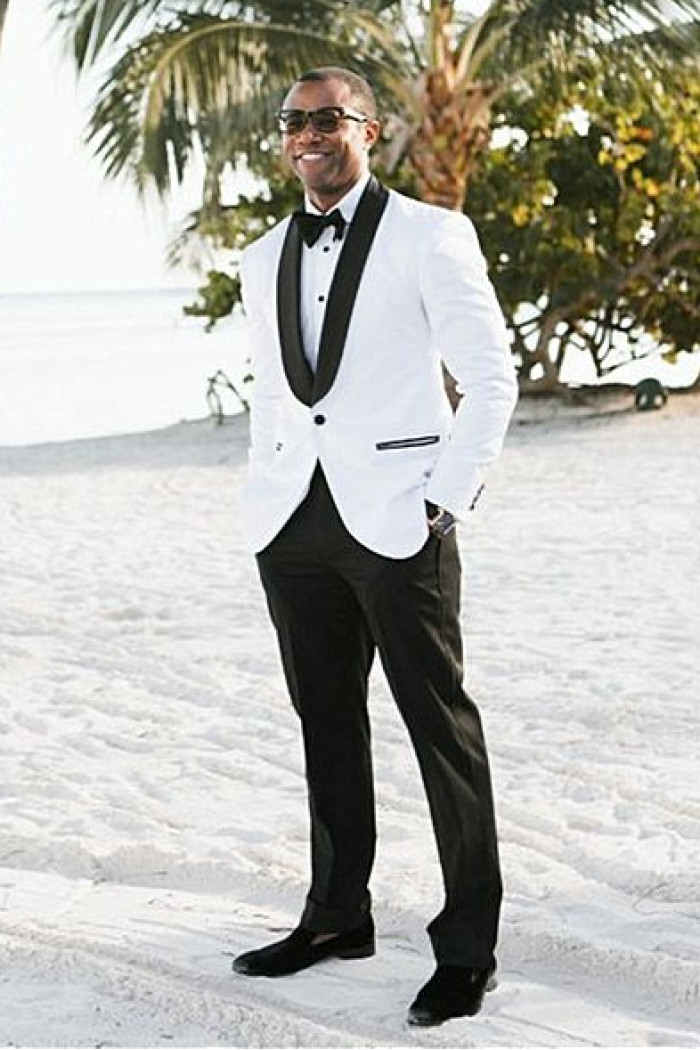 Two Pieces Slim Fit White Shawl Lapel Wedding Men Suit