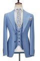 Gentle Blue Peak Lapel Men's Suit | Three Pieces Men's Formal Suit without Flap