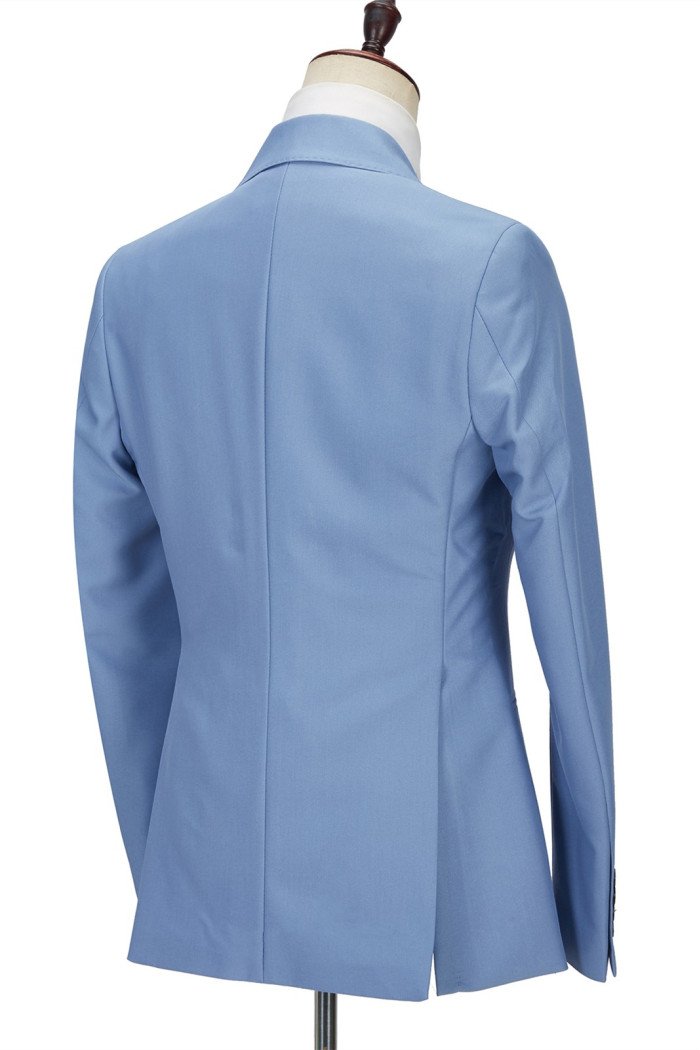 Gentle Blue Peak Lapel Men's Suit | Three Pieces Men's Formal Suit without Flap