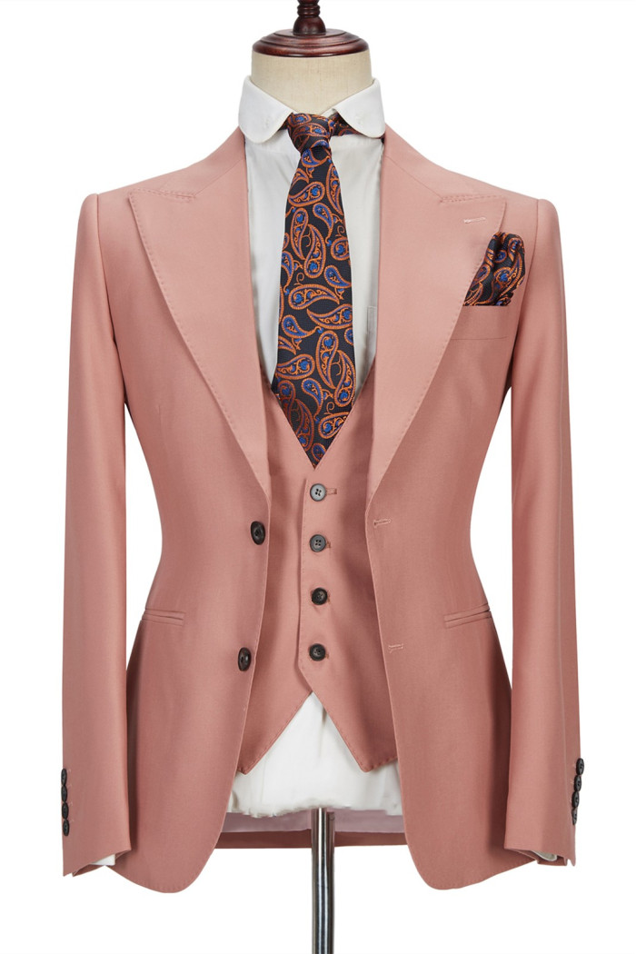 Ivan Three Pieces Coral Pink Two Buttons Peak Lapel Chic Men's Suit