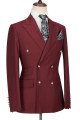 Luman Chic Double Breasted Burgundy Peak Lapel Men's Formal Suit