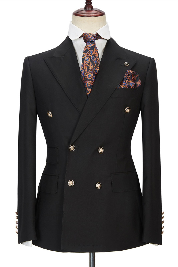 New Arrival Black Double Breasted Men's Formal Suit with Peak Lapel