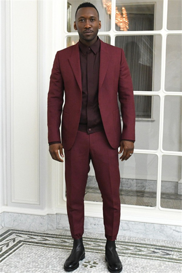 Burgundy Peaked Lapel Men Suits | Two Piece Close Fitting Prom Outfits