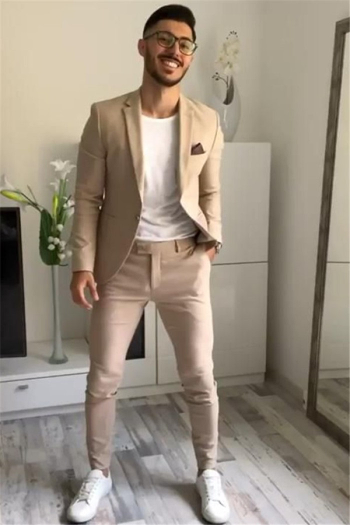 Newest Khaki One Button Bespoke Two Piece Prom Party Men Suit