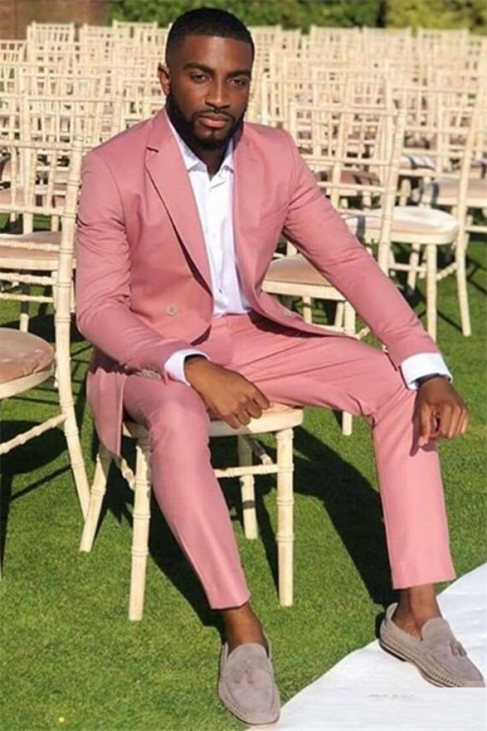 Pink Notched Lapel Two Pieces Close Fitting Men Suit for Prom