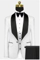 New Arrival Popular Black Satin Lapel Jacquard White Wedding Suit Tuxedos