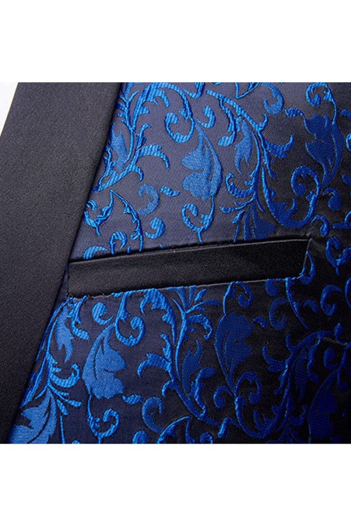 Blue Jacquard Tuxedo Jacket Online | Bespoke Slim Fit Men Suits for Prom