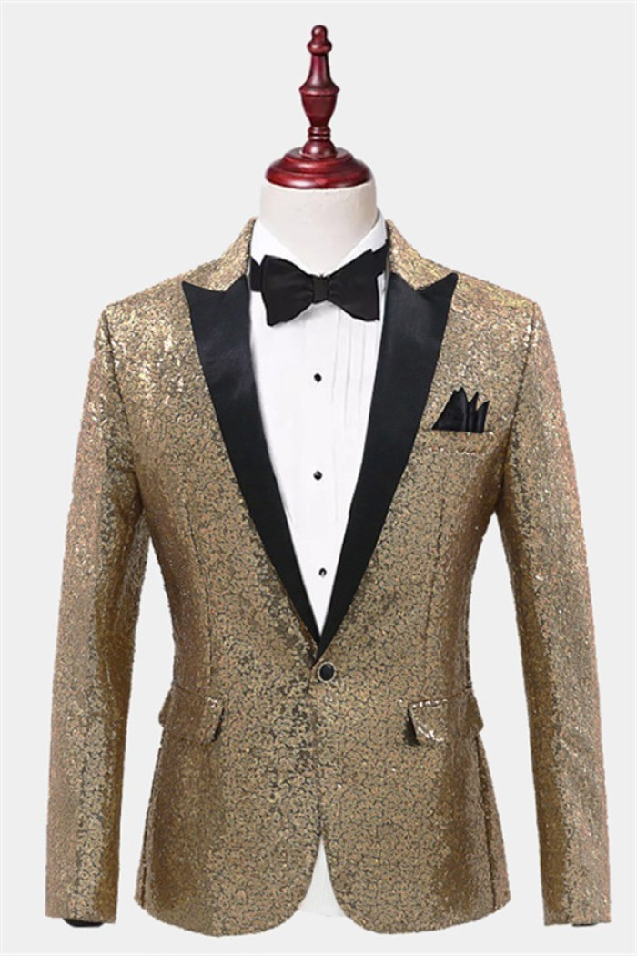 Sparkly Gold Sequin Tuxedo Blazer | Men Suits for Prom