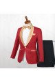 Newest Red Jacquard One Button Wedding Men Suits with Gold Lapel