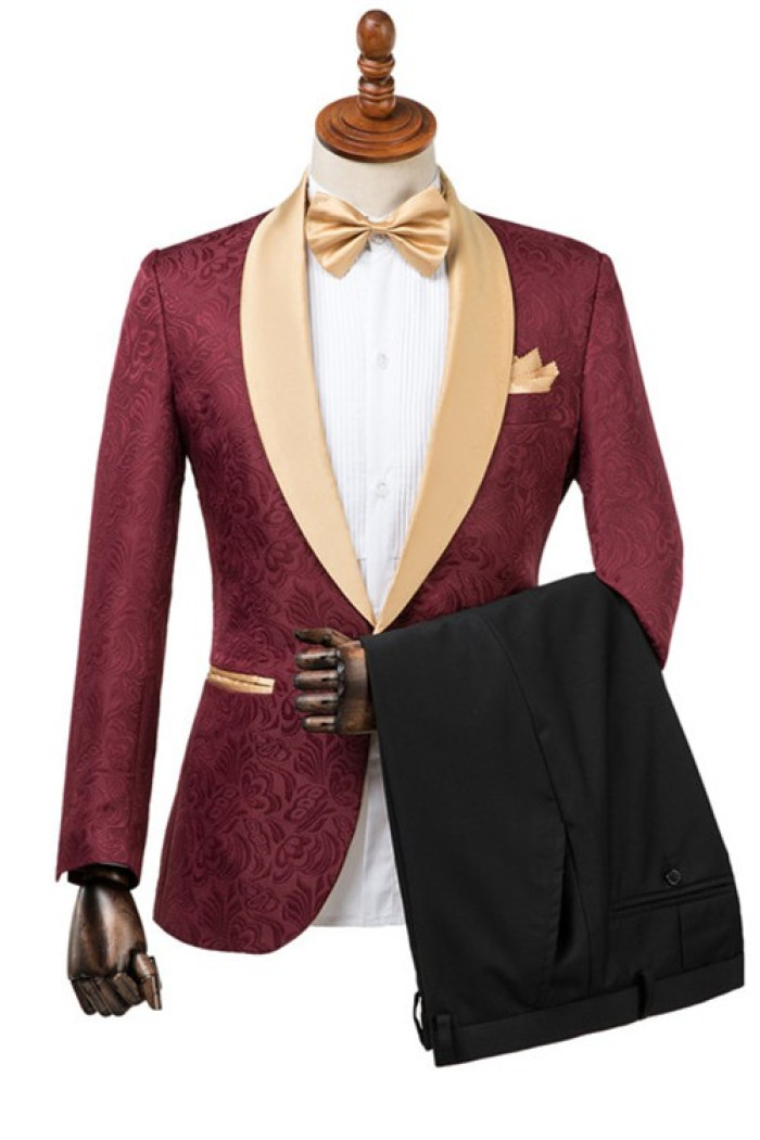 Dominic Fashion Burgundy Close Fitting Jacquard Wedding Suit for Men