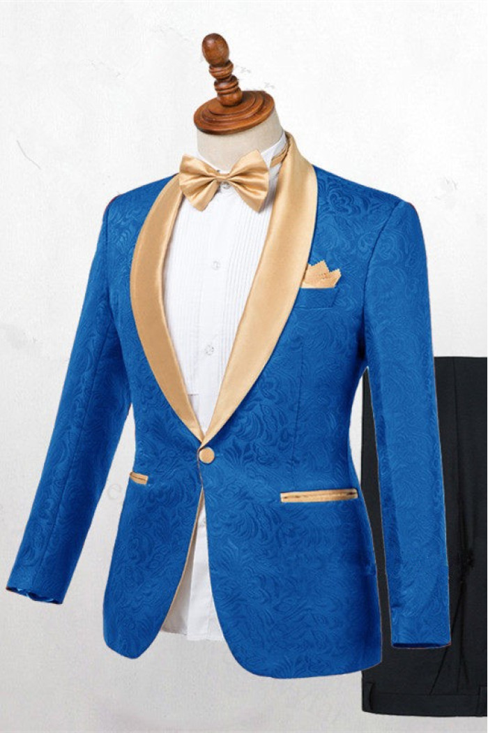 Caden Ocean Blue Jacquard Close Fitting Wedding Suits