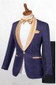 Slim Fit Dark Blue Jacquard Shawl Lapel Wedding Suits