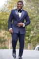 New Arrival Navy Blue Double Breasted Peaked Silk Lapel Mens Suit