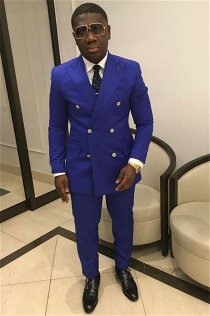 Royal Blue Double Breasted Prom Outfits for Men | Close Fitting Mens Suits
