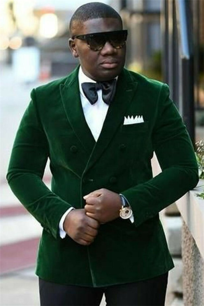 Dark Green Velvet Men Suit | Chic Double Breasted Peaked Lapel Prom Outfits