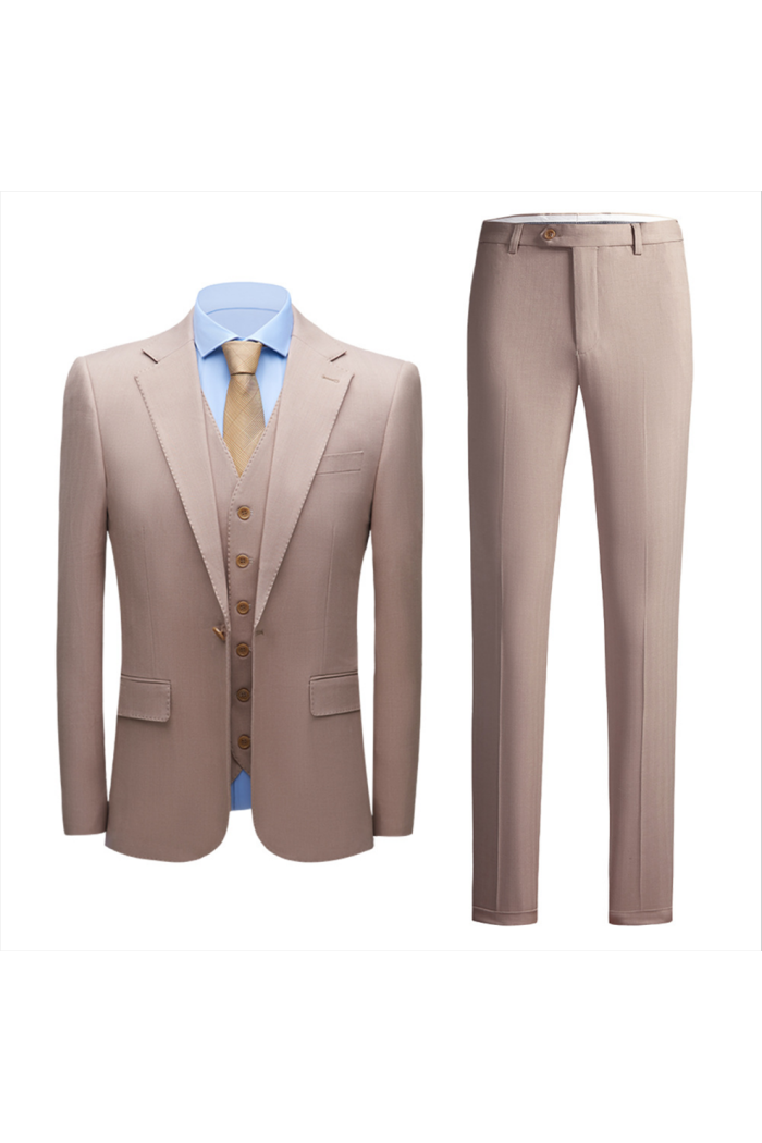 Stylish Notched Lapel Slim Fit Nude Pink Formal Suits for Men