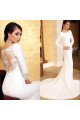 Elegant Mermaid Long Sleeve Floral Lace Button Wedding Dresses With Train
