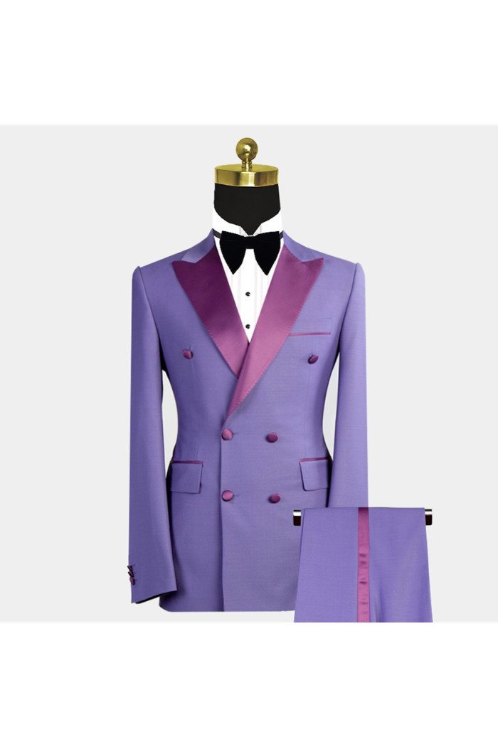 Nickolas Stylish Peaked Lapel Purple Bespoke Double Breasted Men Suits