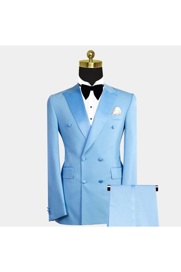 Phoenix Fashion Blue Peaked Lapel Double Breasted Men Suits
