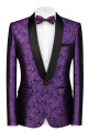 Joel Purple Jacquard Close Fitting Black Lapel Wedding Suits for Men