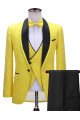 Bespoke Yellow One Button Three-Piece Wedding Suit with Black Lapel