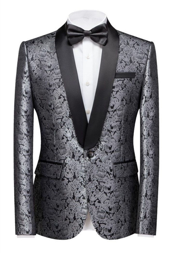 New Arrival Silver Shawl Lapel Stylish One Button Jacquard Weddig Tuxedo for Men