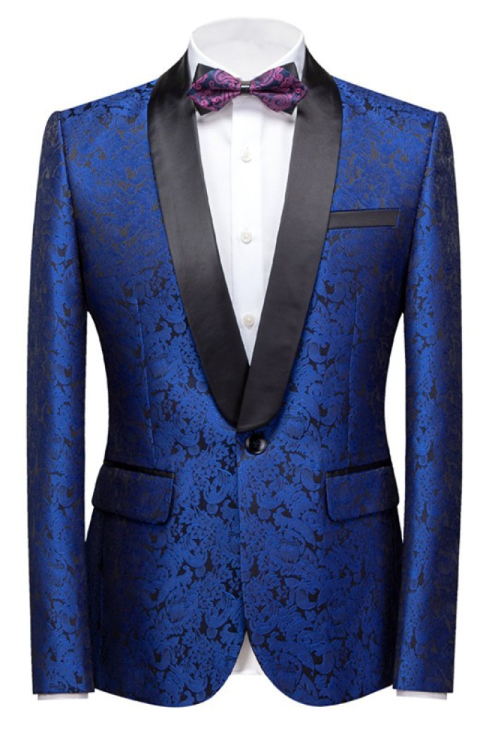 Kaleb Royal Blue Close Fitting One buttons Jacquard Wedding Men Suits