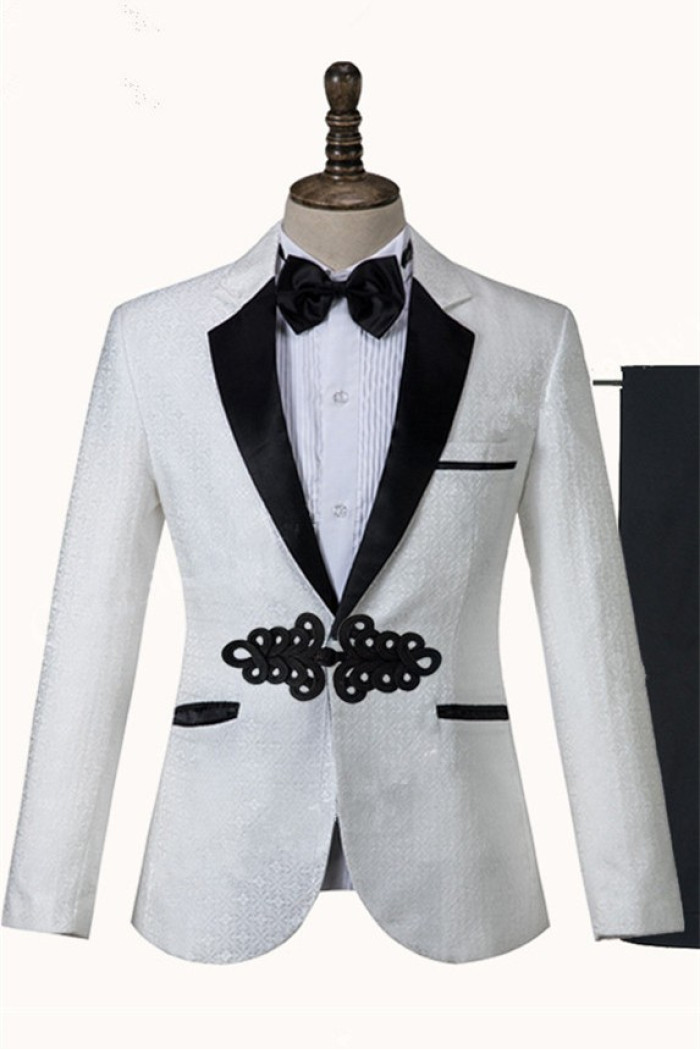 Devin White Jacquard Knitted Button Stylish Wedding Suit