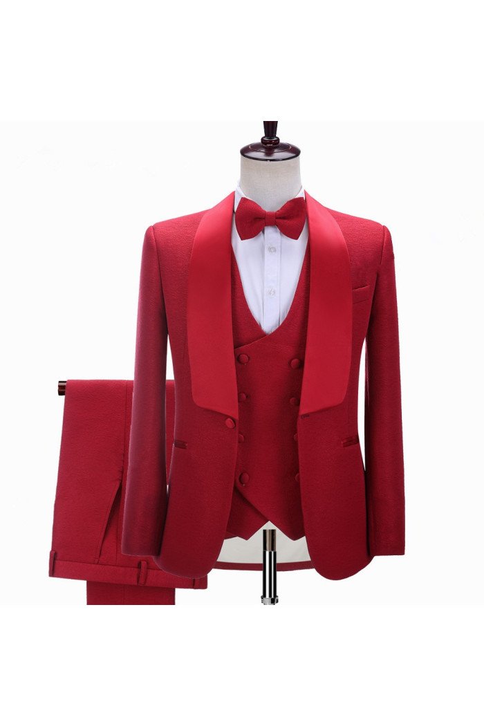 Steven Red Three-Piece Shawl Lapel Close Fitting Wedding Suits
