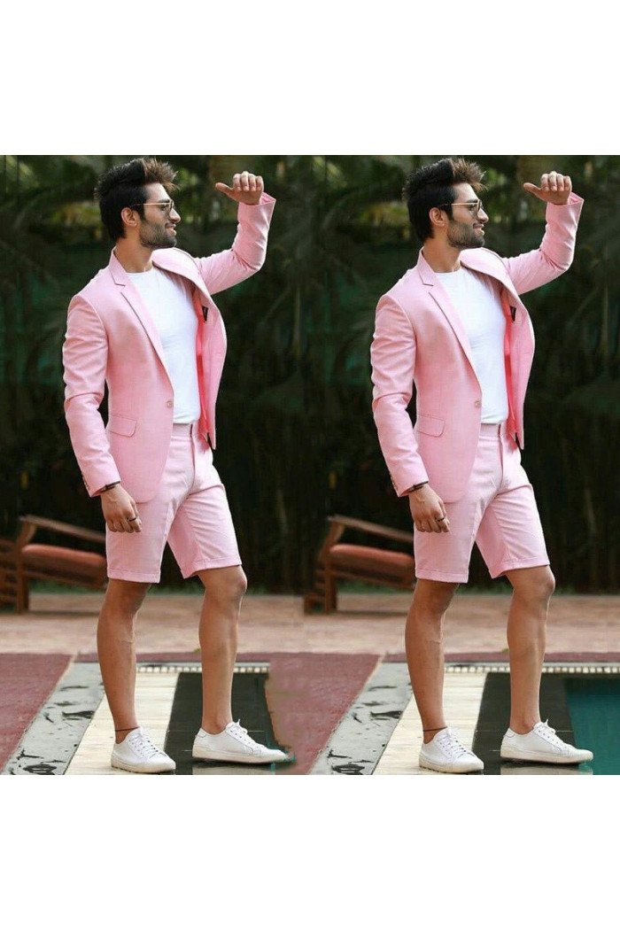 Nasir Summer Pink Notched Lapel Close Fitting One Button Men Suits