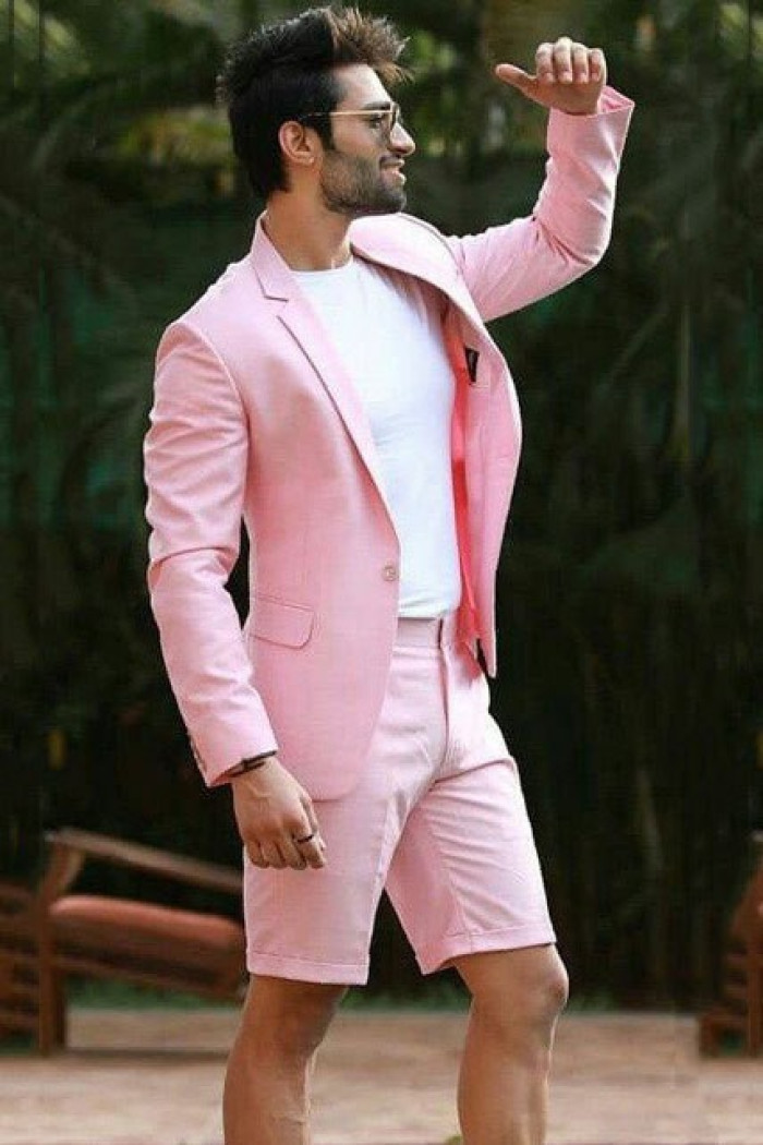 Nasir Summer Pink Notched Lapel Close Fitting One Button Men Suits