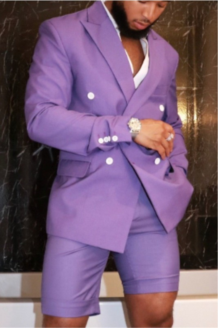Fashion Purple Peaked Lapel Double Breasted Bespoke Men Suits
