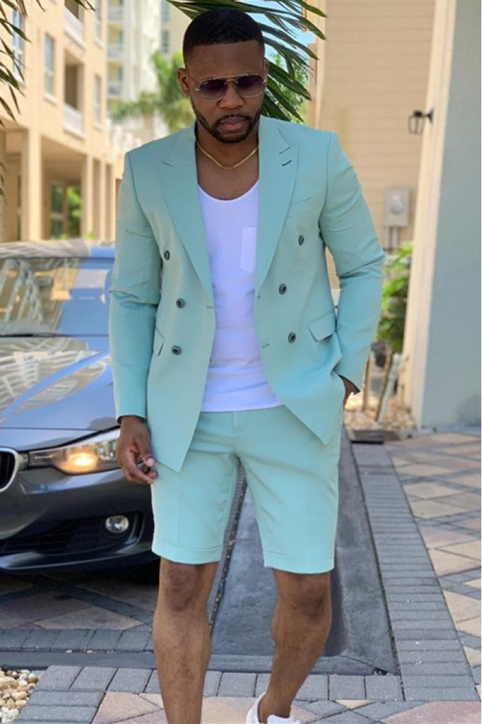 Newest Summer Green Chic Peaked Lapel Men Suits for Prom