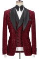 Shiny Red Three Pieces Wedding Suits with Black Shawl Lapel